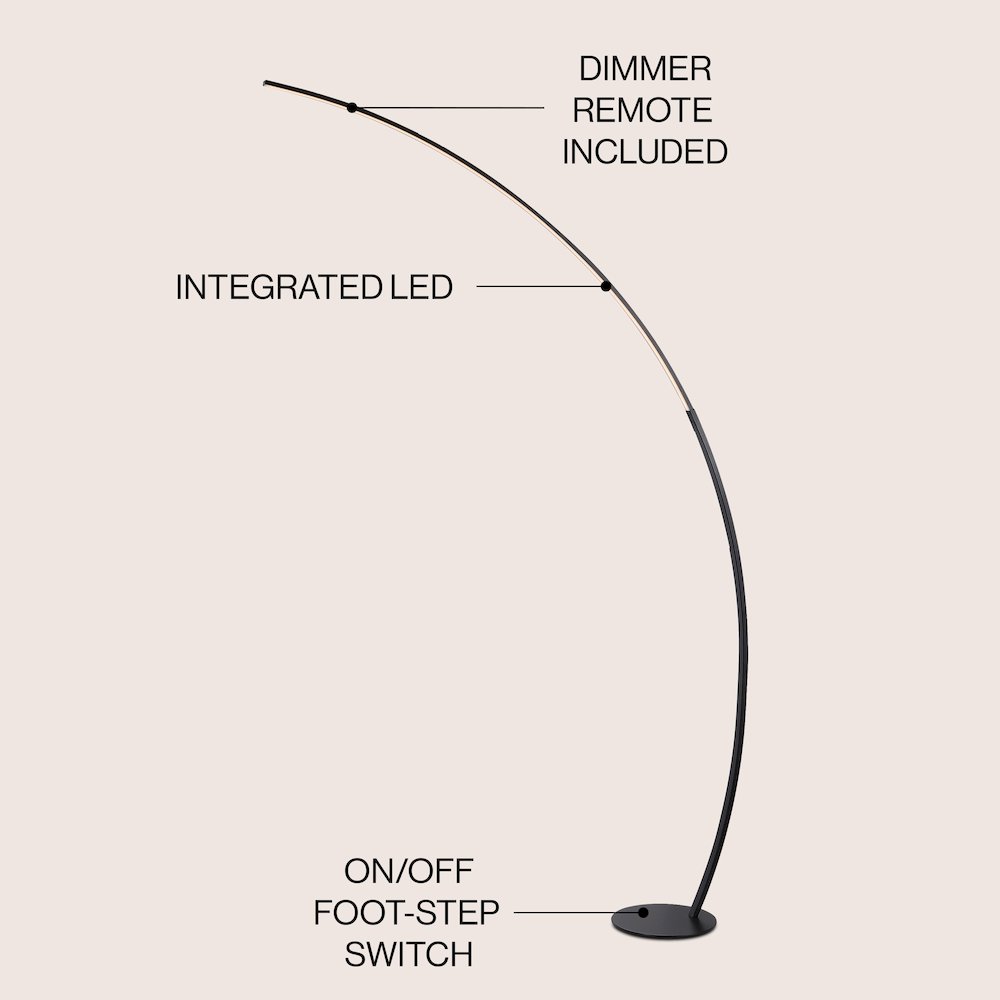 Enzo Contemporary Minimalist Metal Arc Dimmable Integrated Led Floor Lamp. Picture 4