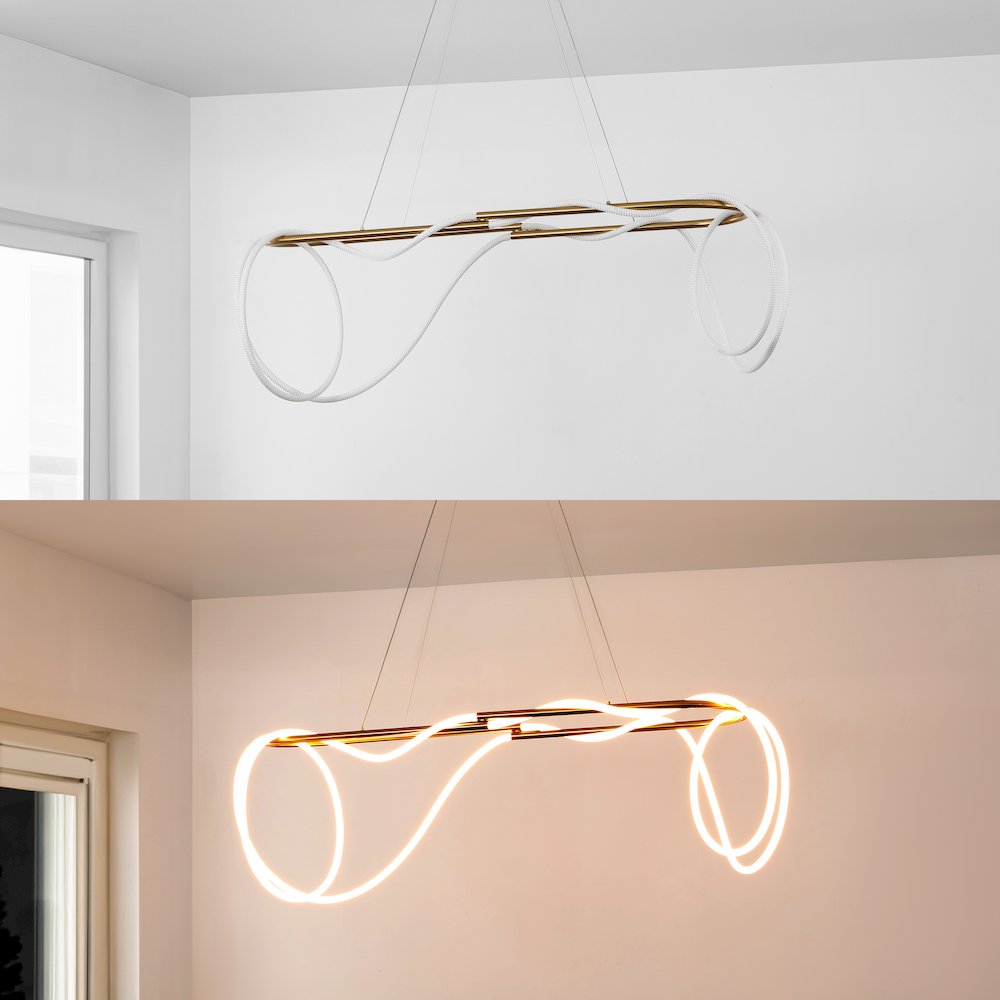 Contemporary Adjustable Silicone Rope Metal Dimmable Integrated LED Chandelier. Picture 2