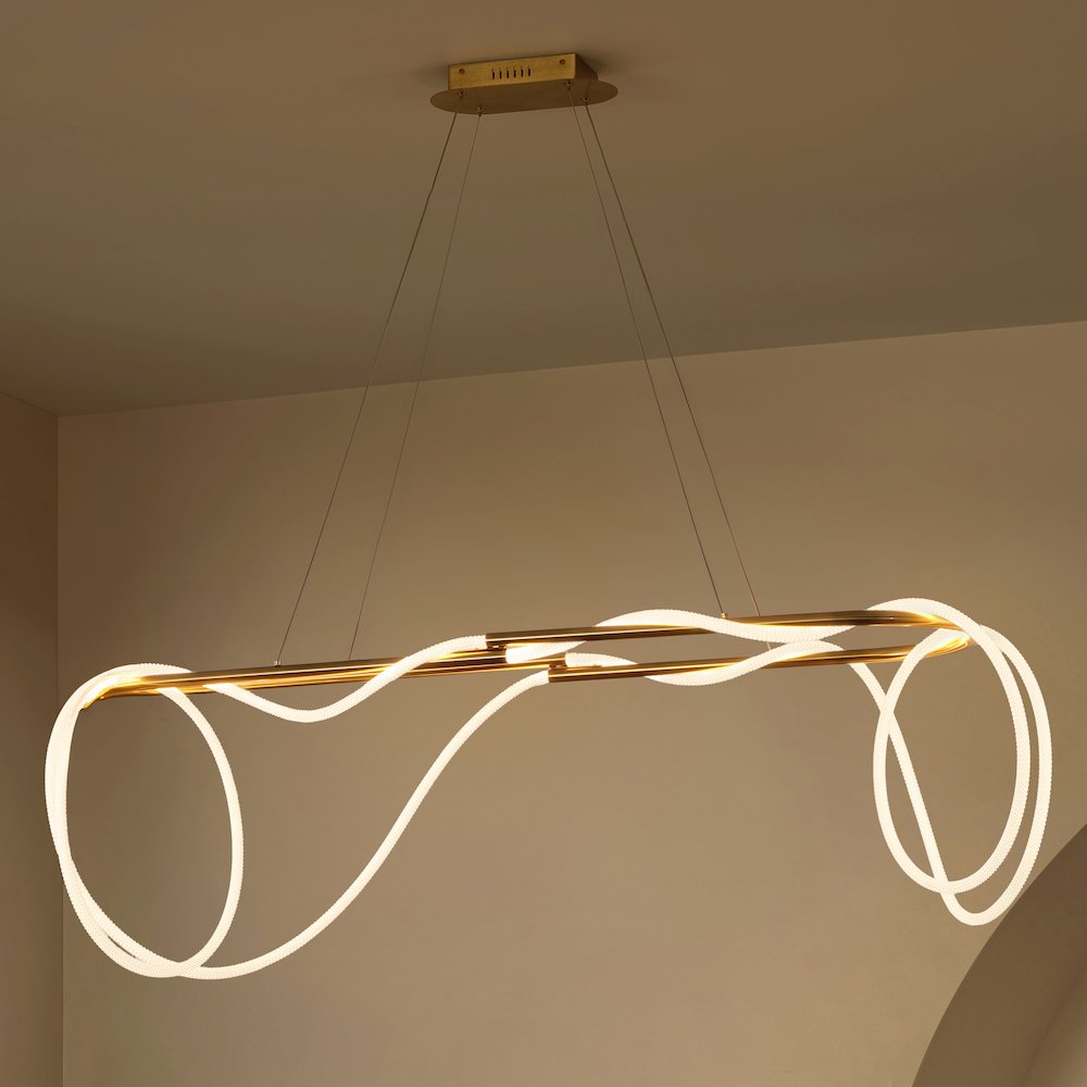 Contemporary Adjustable Silicone Rope Metal Dimmable Integrated LED Chandelier. Picture 3