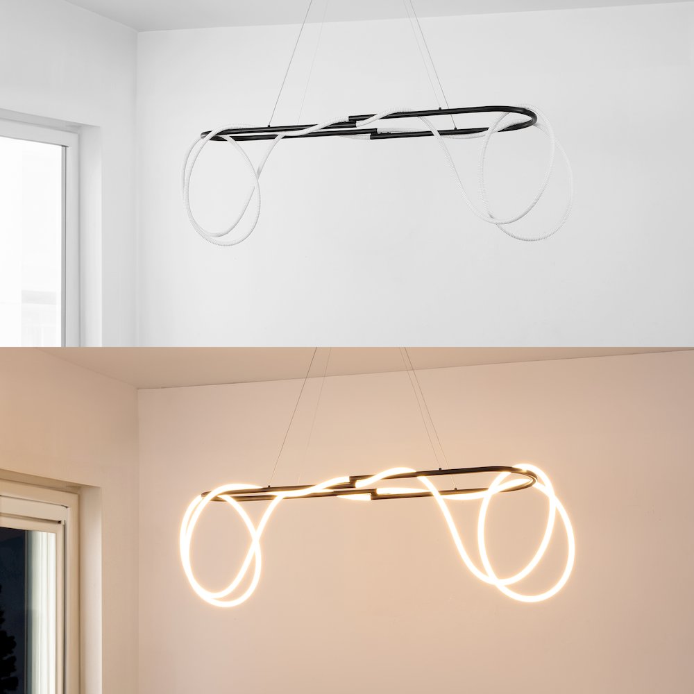 Contemporary Adjustable Silicone Rope Metal Dimmable Integrated LED Chandelier. Picture 2