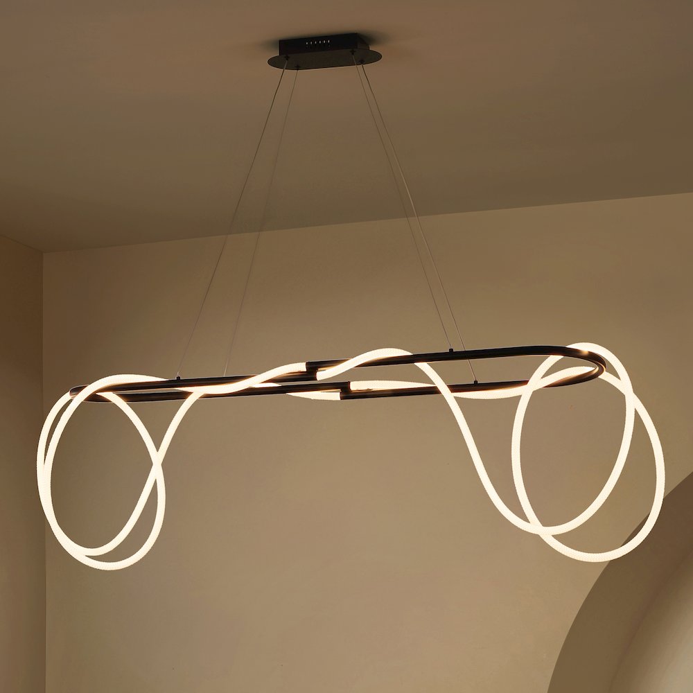 Contemporary Adjustable Silicone Rope Metal Dimmable Integrated LED Chandelier. Picture 3