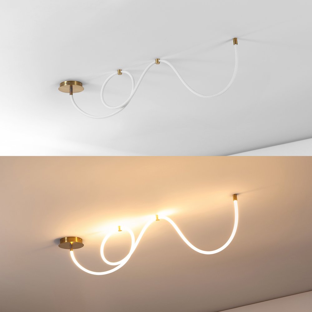Contemporary Adjustable Silicone Rope Metal Dimmable Integrated LED Chandelier. Picture 2