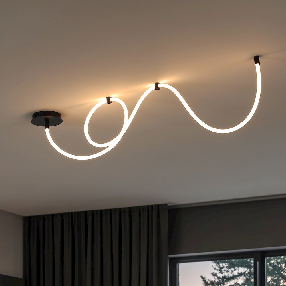 Contemporary Adjustable Silicone Rope Metal Dimmable Integrated LED Chandelier. Picture 3
