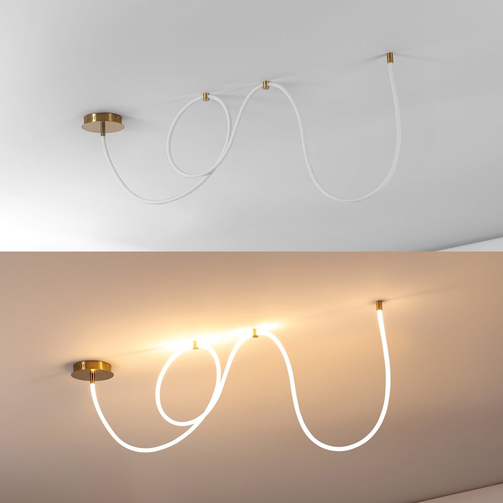 Contemporary Adjustable Silicone Rope Metal Dimmable Integrated LED Chandelier. Picture 2
