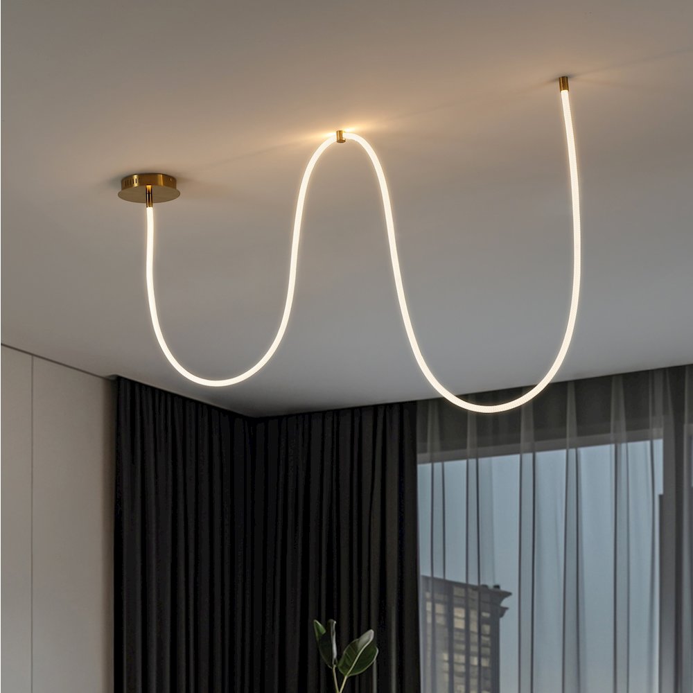 Contemporary Adjustable Silicone Rope Metal Dimmable Integrated LED Chandelier. Picture 3