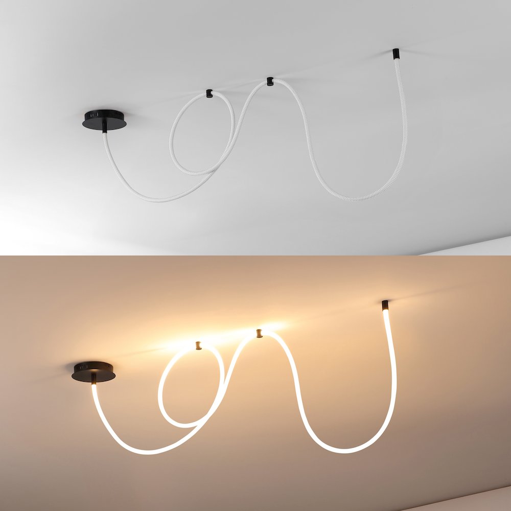 Contemporary Adjustable Silicone Rope Metal Dimmable Integrated LED Chandelier. Picture 2