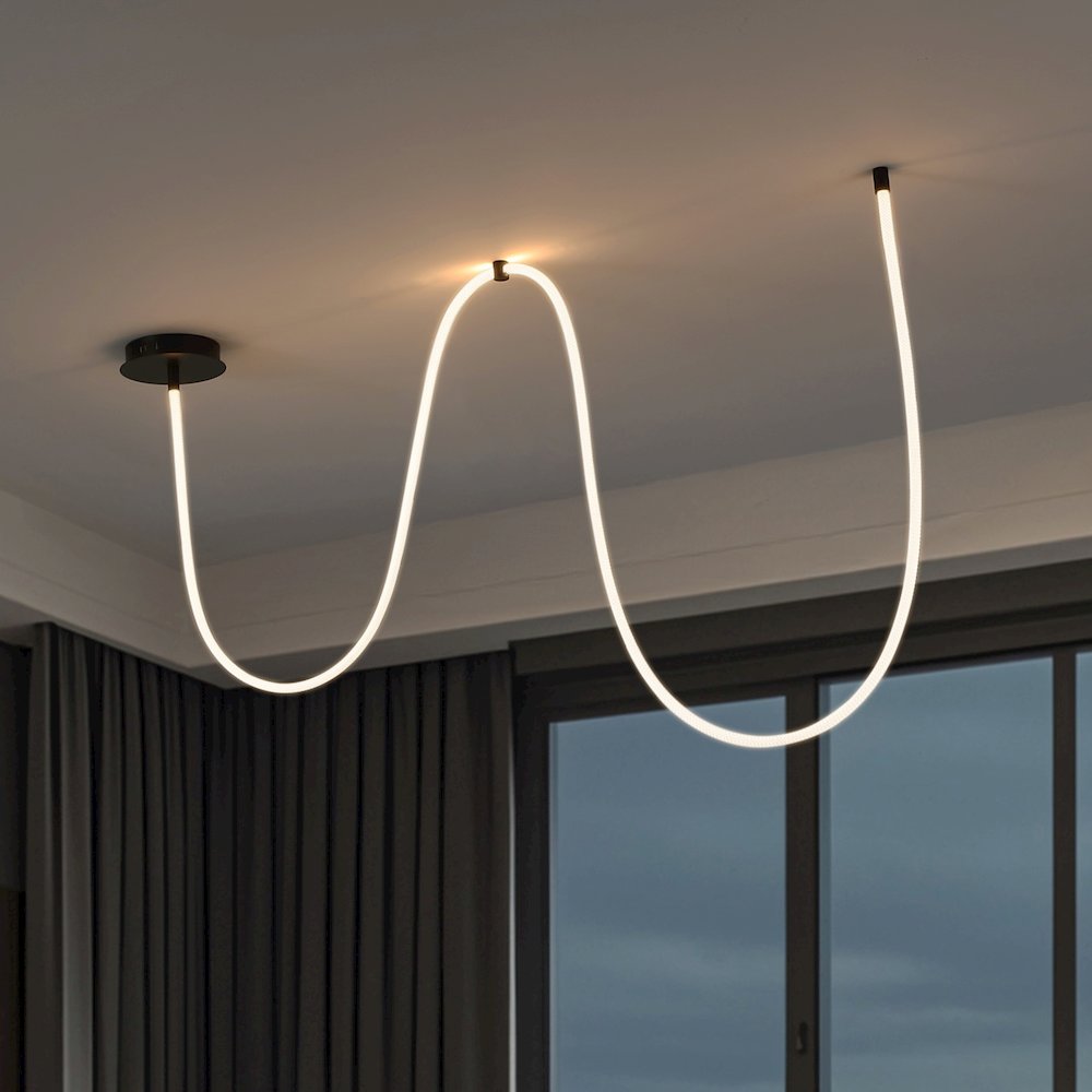 Contemporary Adjustable Silicone Rope Metal Dimmable Integrated LED Chandelier. Picture 3