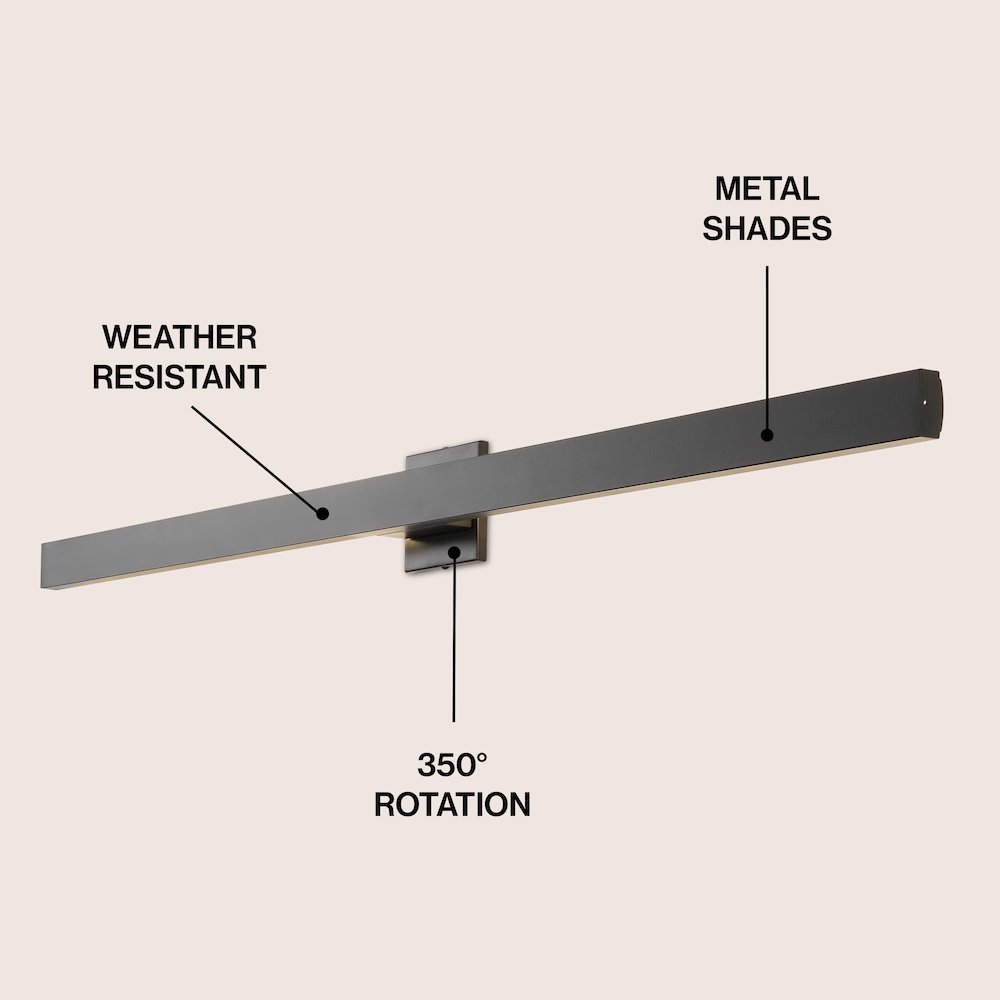 Metal 350-Degree Rotate Dimmable Integrated Linear LED Wall Sconce, Black. Picture 3