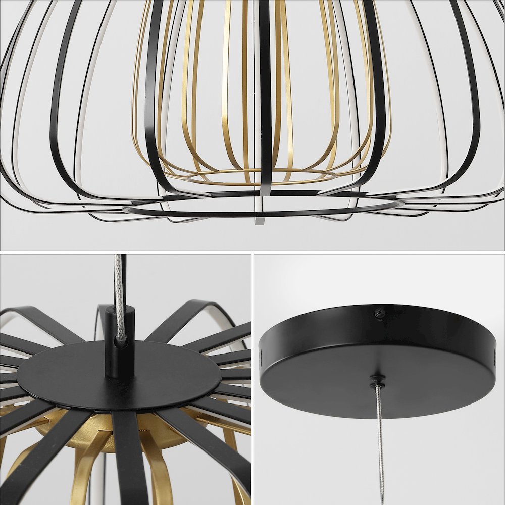 Gigi Modern Glam Metal Adjustable Dimmable Stripe Cage Integrated LED Pendant. Picture 4