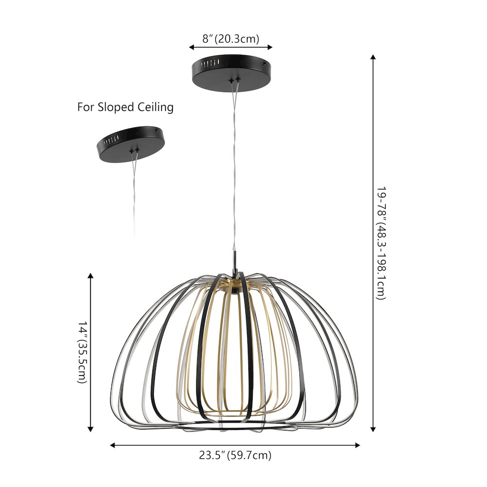 Gigi Modern Glam Metal Adjustable Dimmable Stripe Cage Integrated LED Pendant. Picture 1