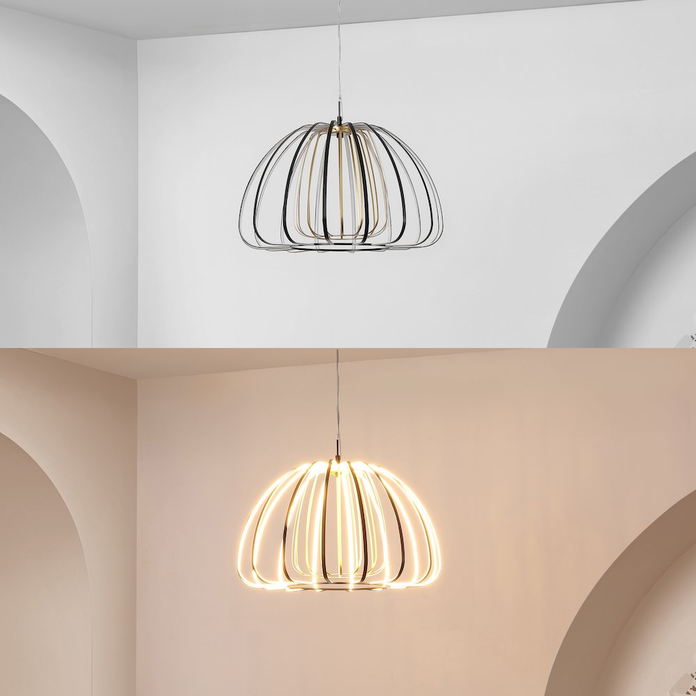 Gigi Modern Glam Metal Adjustable Dimmable Stripe Cage Integrated LED Pendant. Picture 2