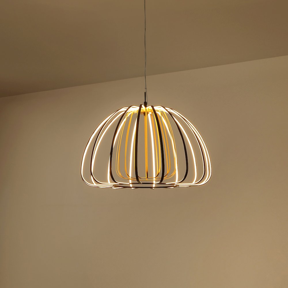 Gigi Modern Glam Metal Adjustable Dimmable Stripe Cage Integrated LED Pendant. Picture 3
