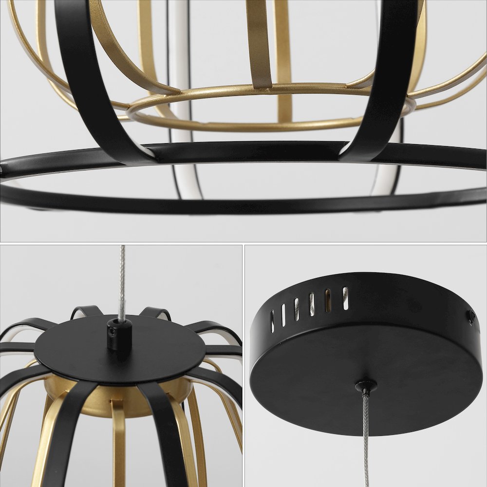 Gigi Modern Glam Metal Adjustable Dimmable Stripe Cage Integrated LED Pendant. Picture 4