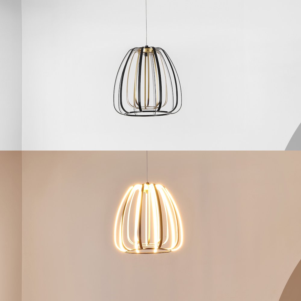 Gigi Modern Glam Metal Adjustable Dimmable Stripe Cage Integrated LED Pendant. Picture 2