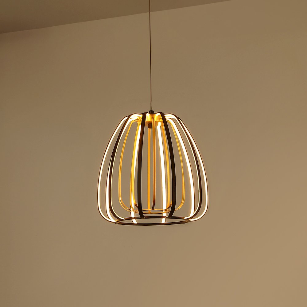 Gigi Modern Glam Metal Adjustable Dimmable Stripe Cage Integrated LED Pendant. Picture 3