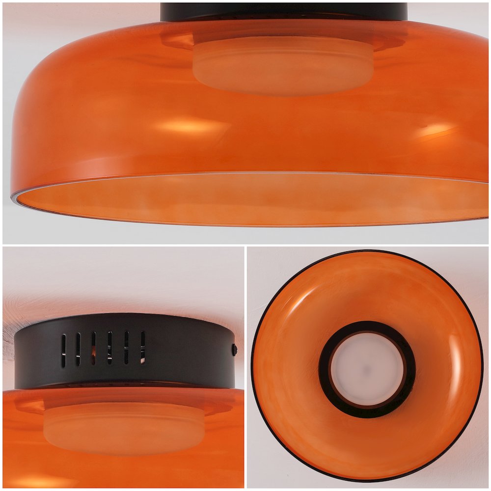 12" Minimalist Iron/Glass Dimmable Integrated LED Flush Mount, Orange/Black. Picture 4