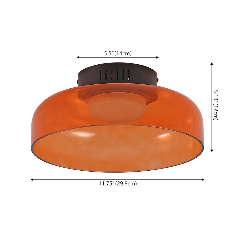 12" Minimalist Iron/Glass Dimmable Integrated LED Flush Mount, Orange/Black. Picture 6