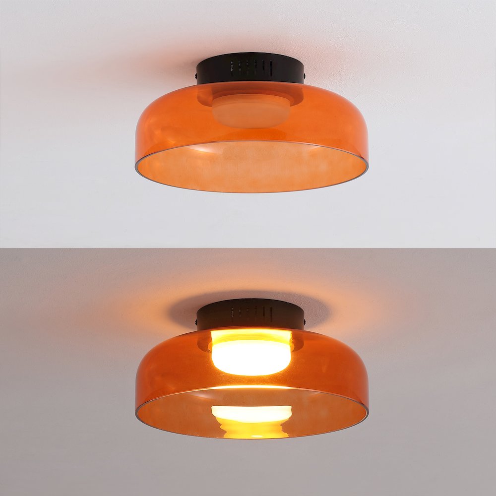 12" Minimalist Iron/Glass Dimmable Integrated LED Flush Mount, Orange/Black. Picture 5