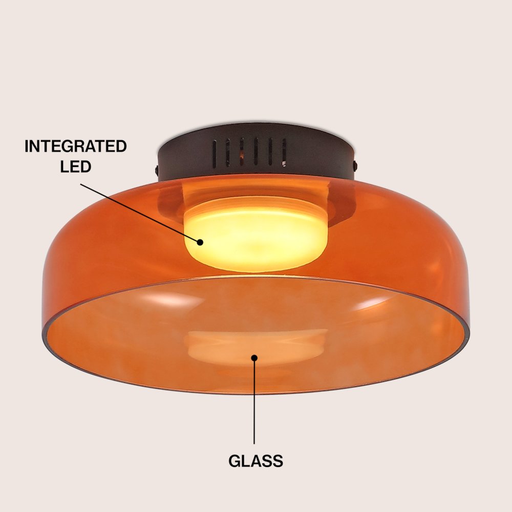 12" Minimalist Iron/Glass Dimmable Integrated LED Flush Mount, Orange/Black. Picture 3