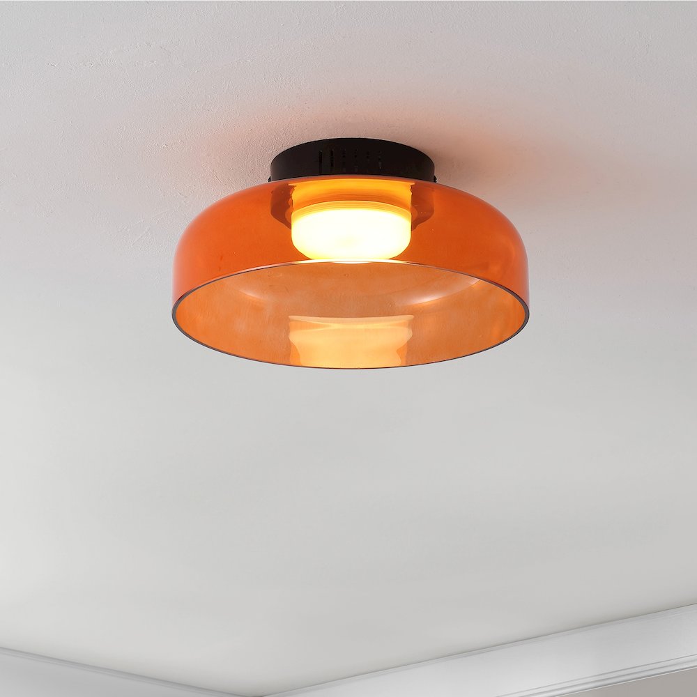12" Minimalist Iron/Glass Dimmable Integrated LED Flush Mount, Orange/Black. Picture 7