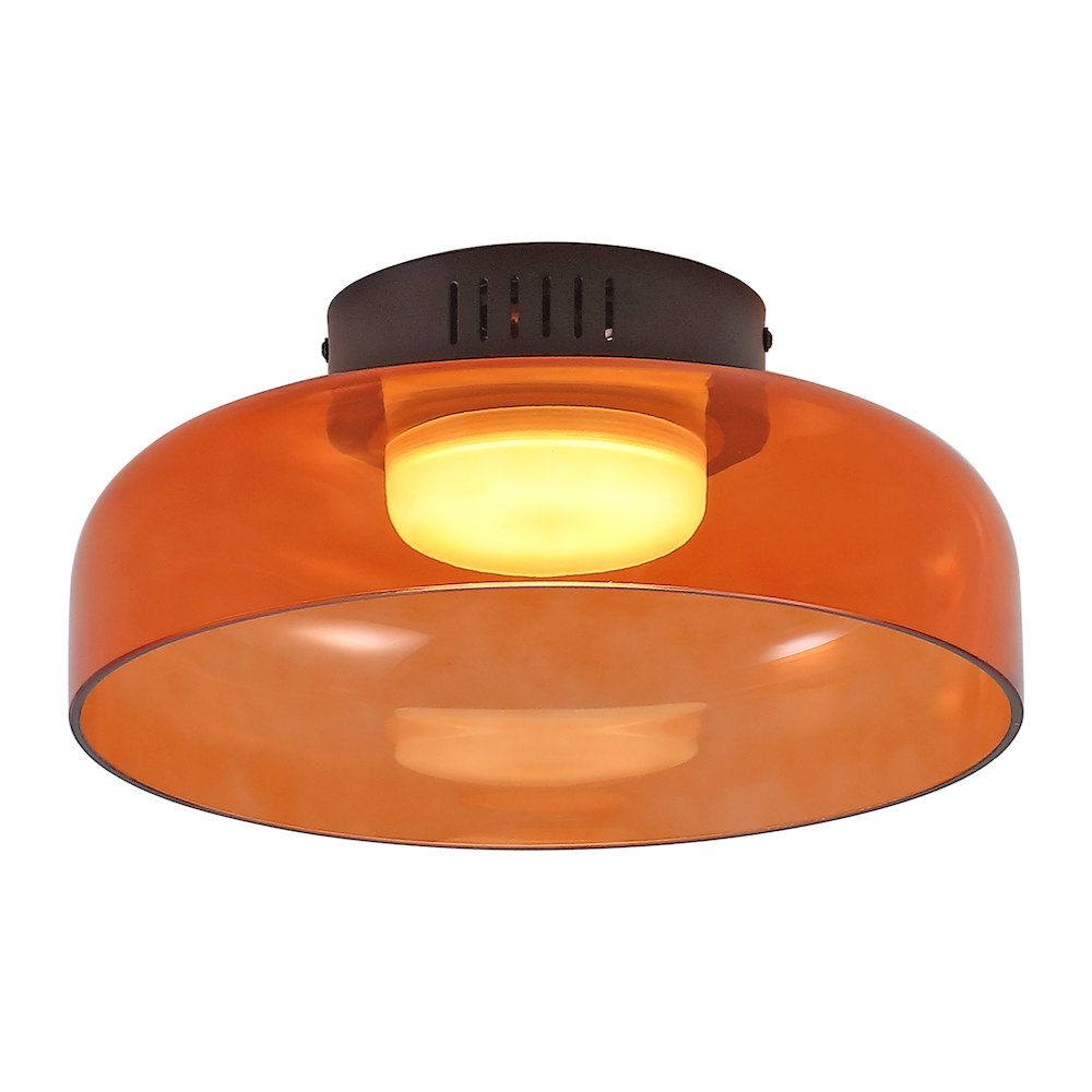 12" Minimalist Iron/Glass Dimmable Integrated LED Flush Mount, Orange/Black. Picture 1