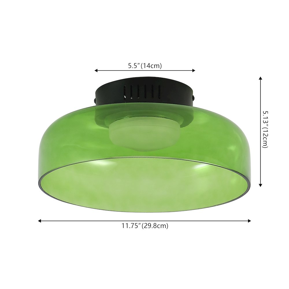 12" Minimalist Iron/Glass Dimmable Integrated LED Flush Mount, Green/Black. Picture 6