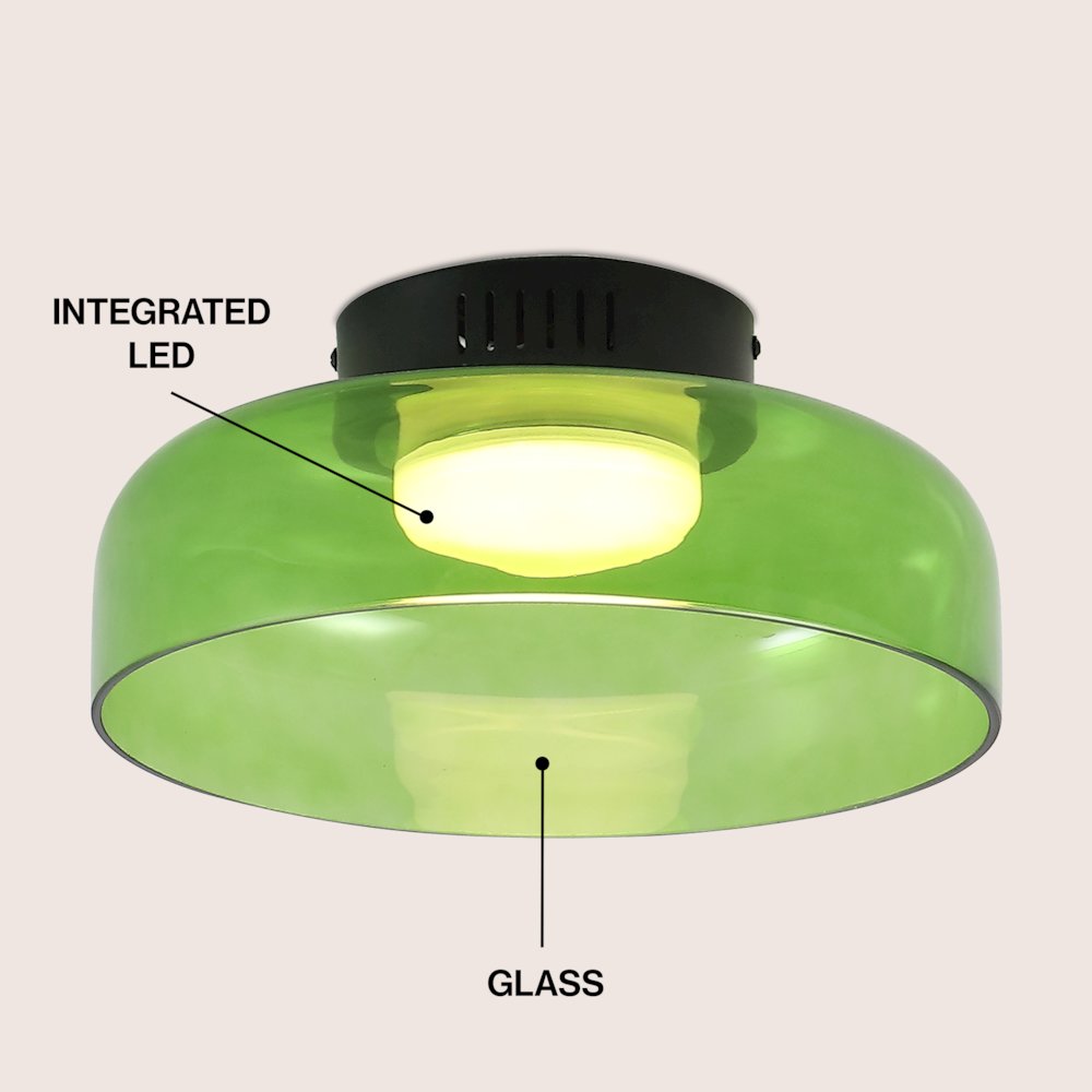 12" Minimalist Iron/Glass Dimmable Integrated LED Flush Mount, Green/Black. Picture 3