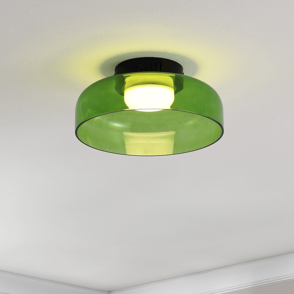 12" Minimalist Iron/Glass Dimmable Integrated LED Flush Mount, Green/Black. Picture 7