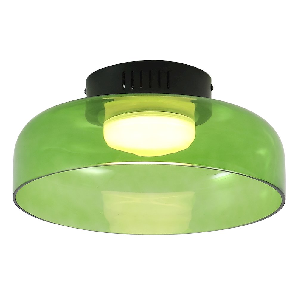 12" Minimalist Iron/Glass Dimmable Integrated LED Flush Mount, Green/Black. Picture 1