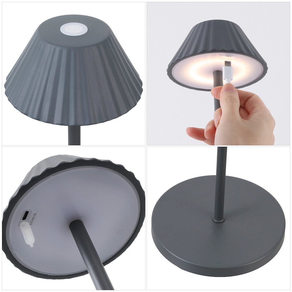 44" Minimalist Iron Pleated Shade Dimmable Integrated LED Floor Lamp, Grey. Picture 4