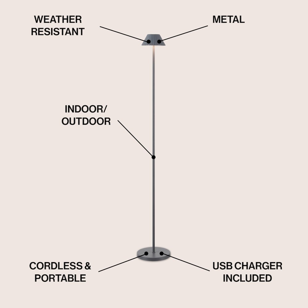 44" Minimalist Iron Pleated Shade Dimmable Integrated LED Floor Lamp, Grey. Picture 3