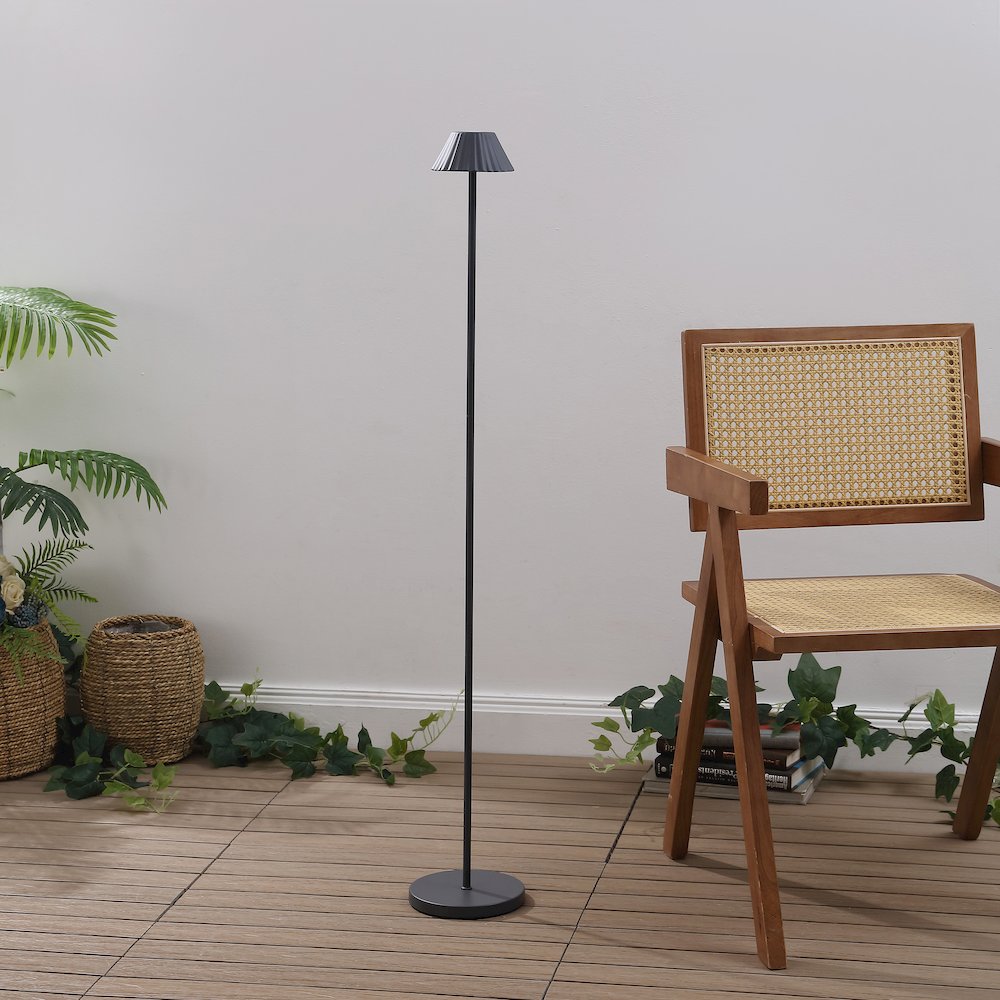 44" Minimalist Iron Pleated Shade Dimmable Integrated LED Floor Lamp, Grey. Picture 2
