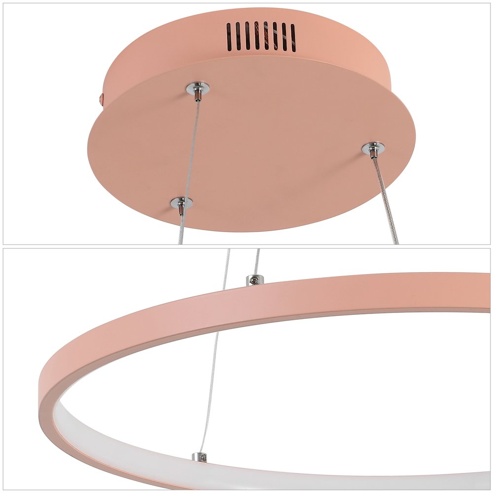Brice 15.75" Modern Metal Round Dimmable Integrated LED Pendant, Matte Pink. Picture 4