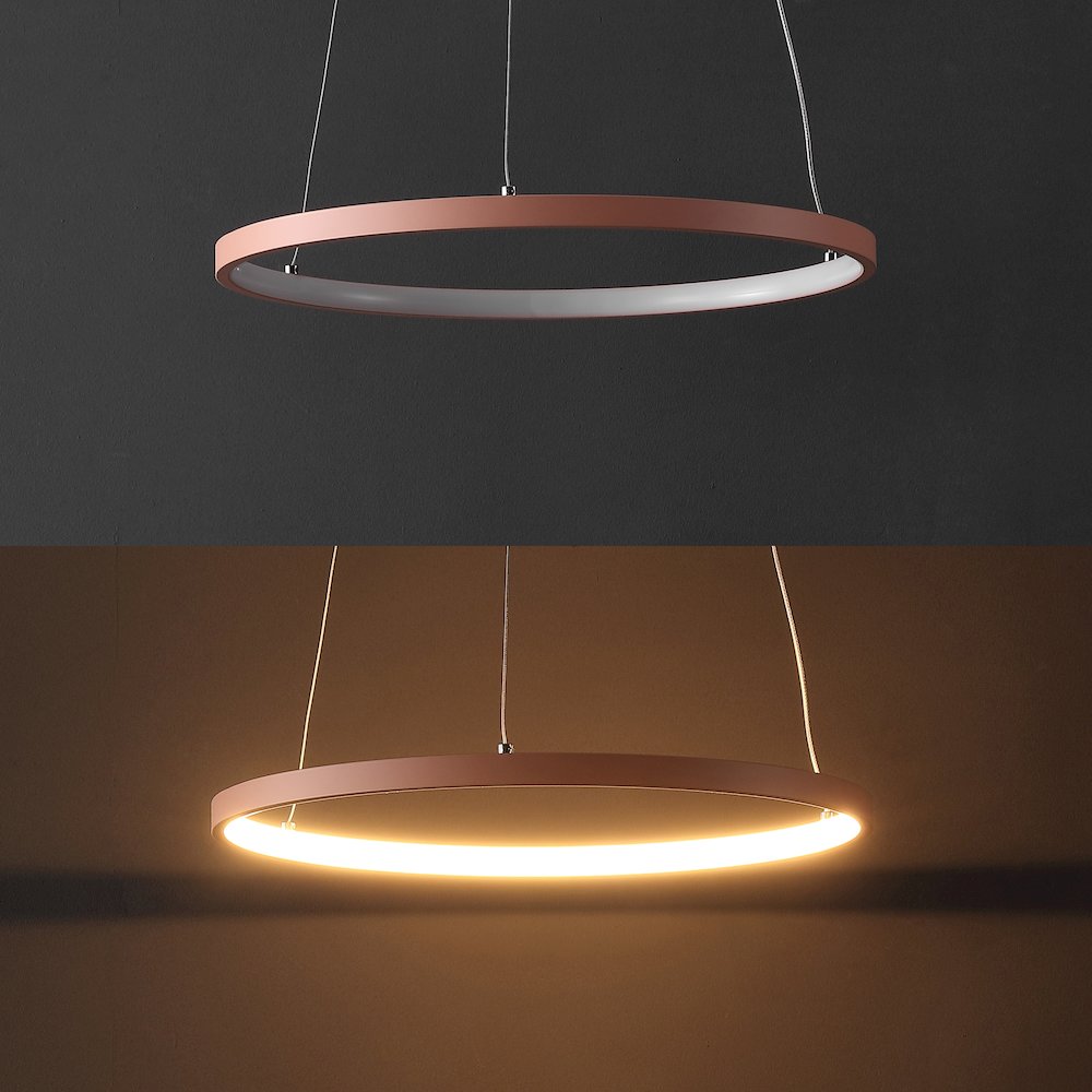 Brice 15.75" Modern Metal Round Dimmable Integrated LED Pendant, Matte Pink. Picture 5