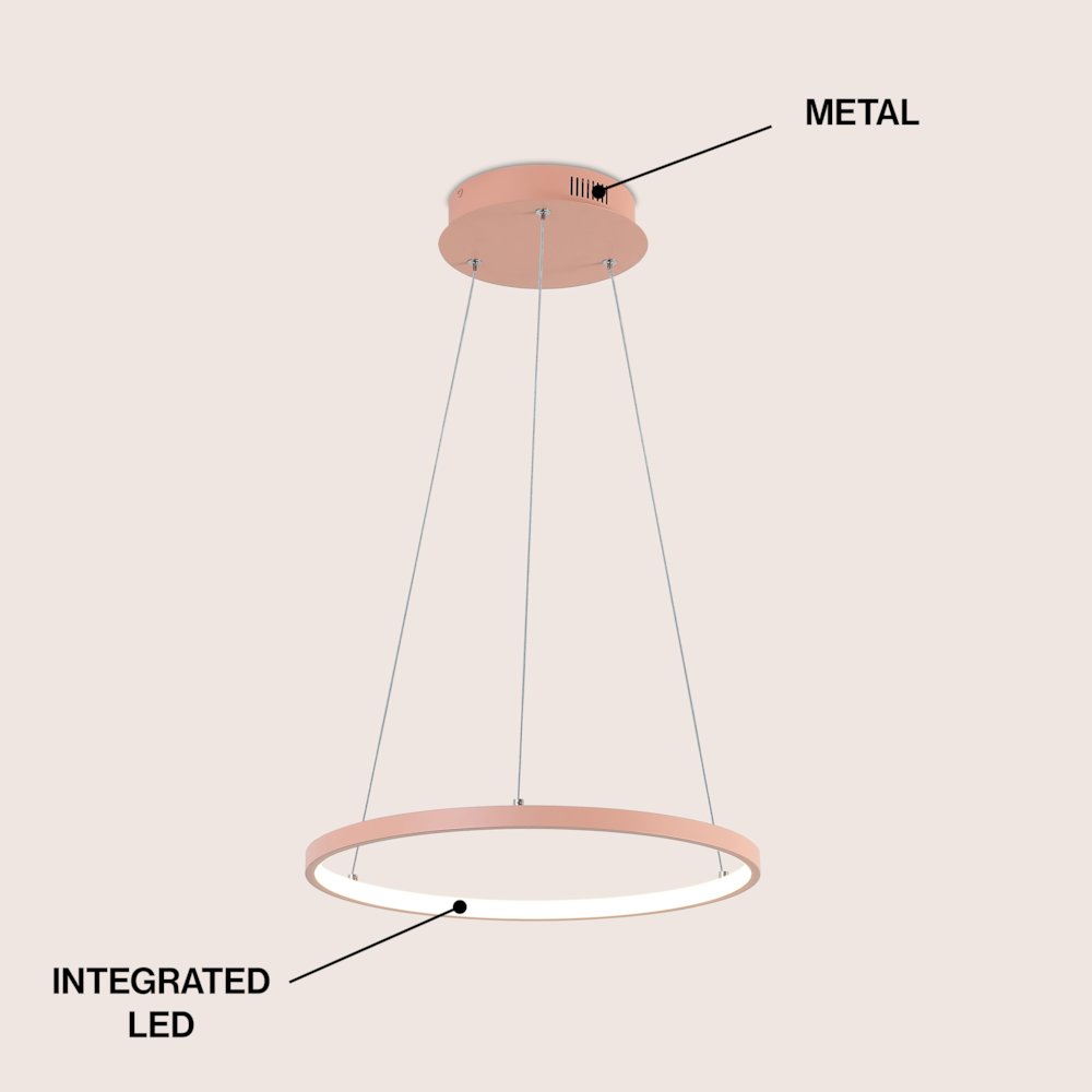 Brice 15.75" Modern Metal Round Dimmable Integrated LED Pendant, Matte Pink. Picture 3