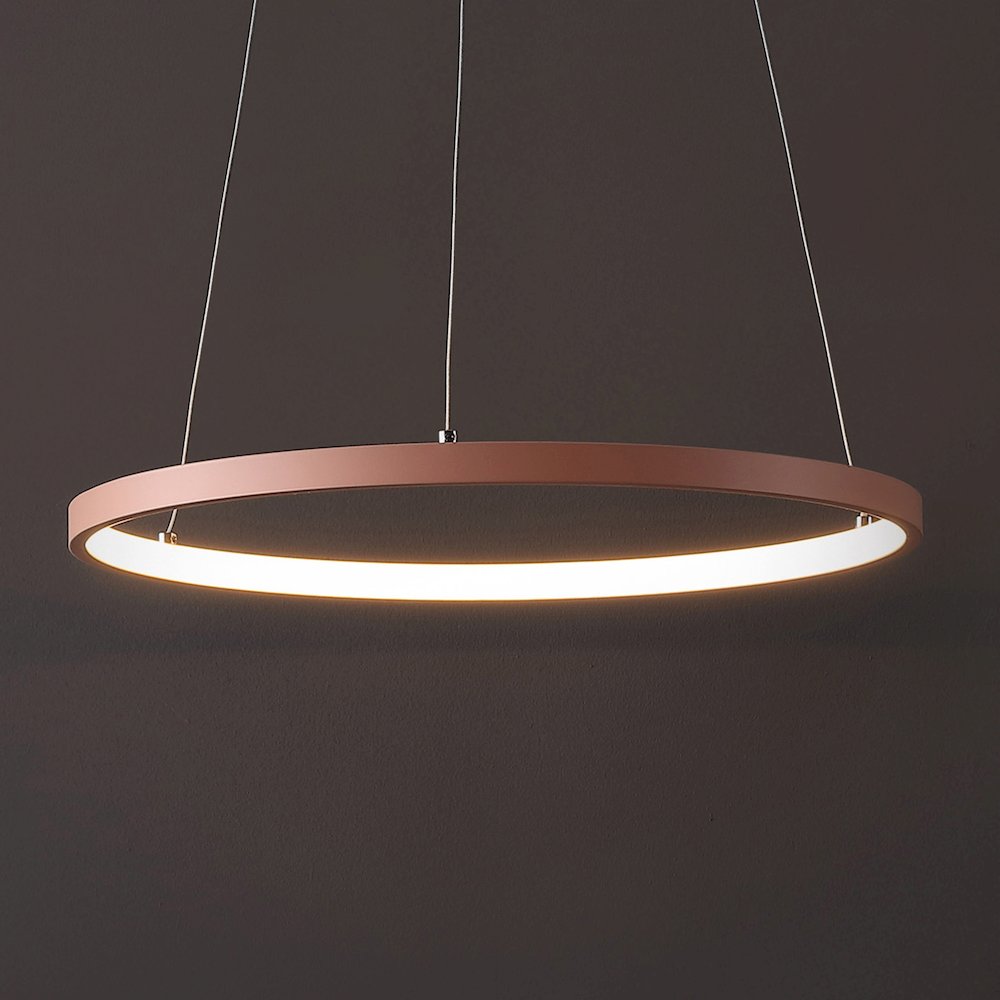 Brice 15.75" Modern Metal Round Dimmable Integrated LED Pendant, Matte Pink. Picture 7