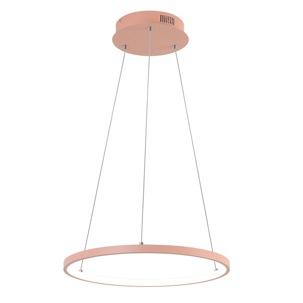 Brice 15.75" Modern Metal Round Dimmable Integrated LED Pendant, Matte Pink. Picture 1
