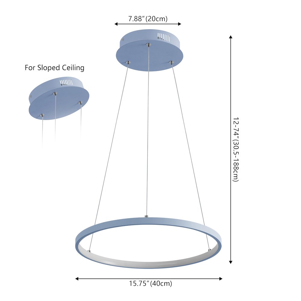 Brice 15.75" Modern Metal Round Dimmable Integrated LED Pendant, Blue. Picture 6