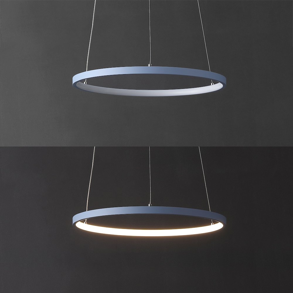 Brice 15.75" Modern Metal Round Dimmable Integrated LED Pendant, Blue. Picture 5