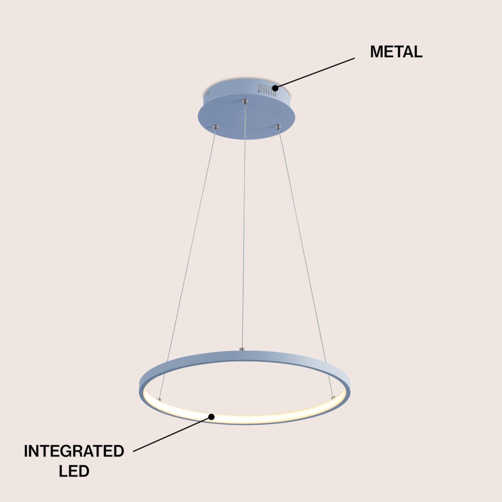 Brice 15.75" Modern Metal Round Dimmable Integrated LED Pendant, Blue. Picture 3