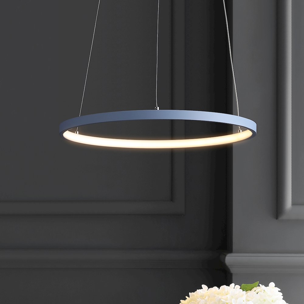 Brice 15.75" Modern Metal Round Dimmable Integrated LED Pendant, Blue. Picture 7