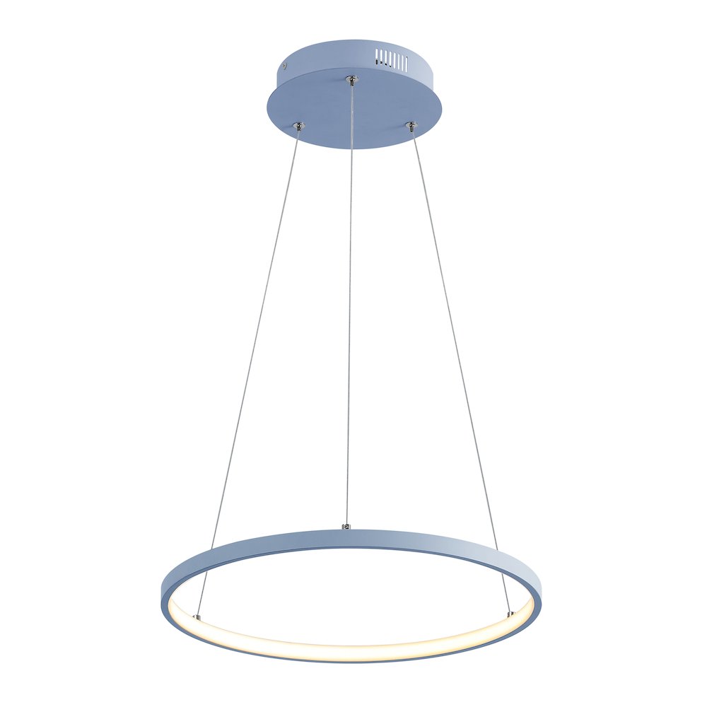 Brice 15.75" Modern Metal Round Dimmable Integrated LED Pendant, Blue. Picture 1