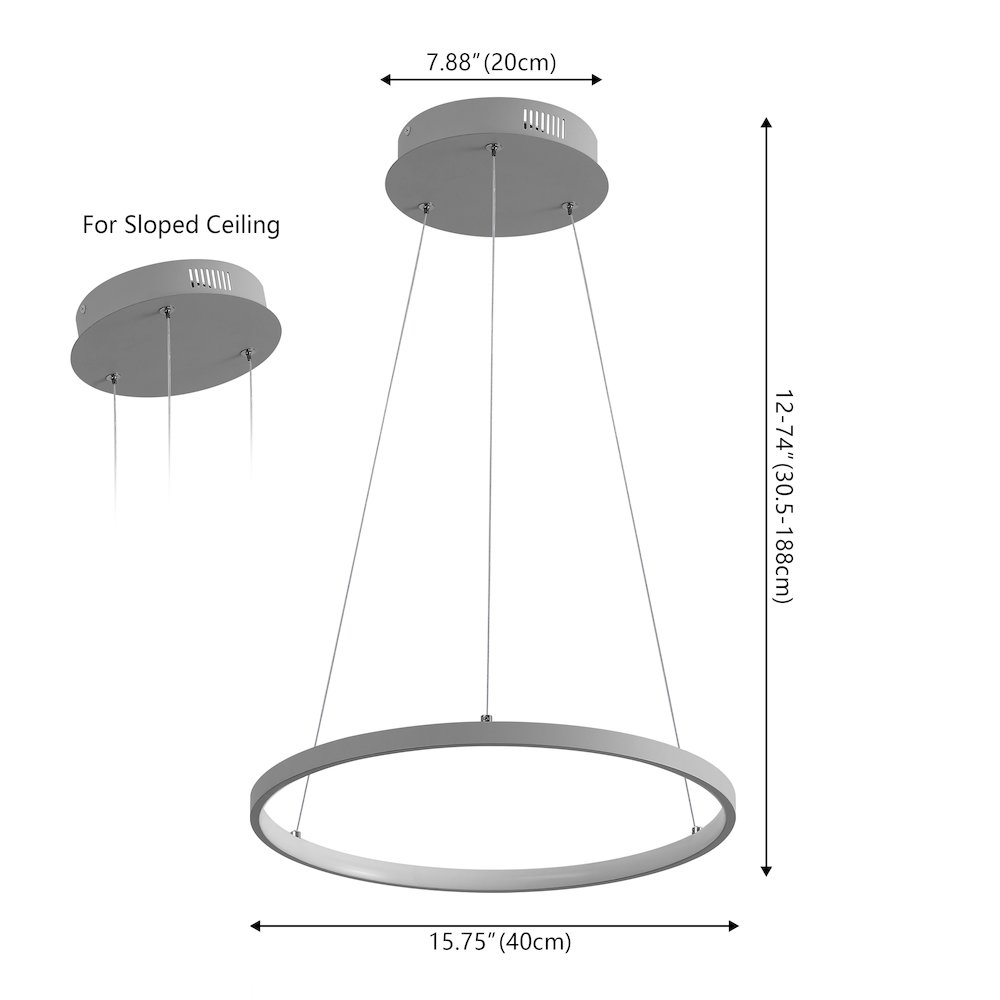 Brice 15.75" Modern Metal Round Dimmable Integrated LED Pendant, Gray. Picture 6
