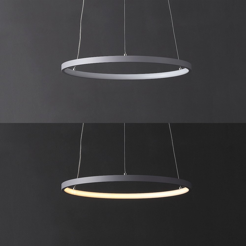 Brice 15.75" Modern Metal Round Dimmable Integrated LED Pendant, Gray. Picture 5