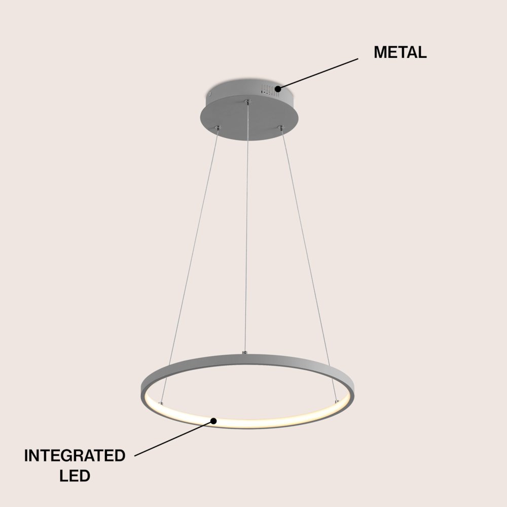 Brice 15.75" Modern Metal Round Dimmable Integrated LED Pendant, Gray. Picture 3