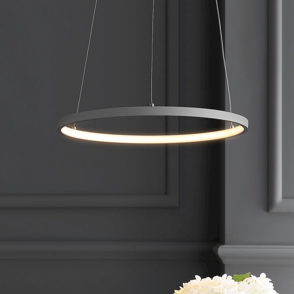 Brice 15.75" Modern Metal Round Dimmable Integrated LED Pendant, Gray. Picture 7