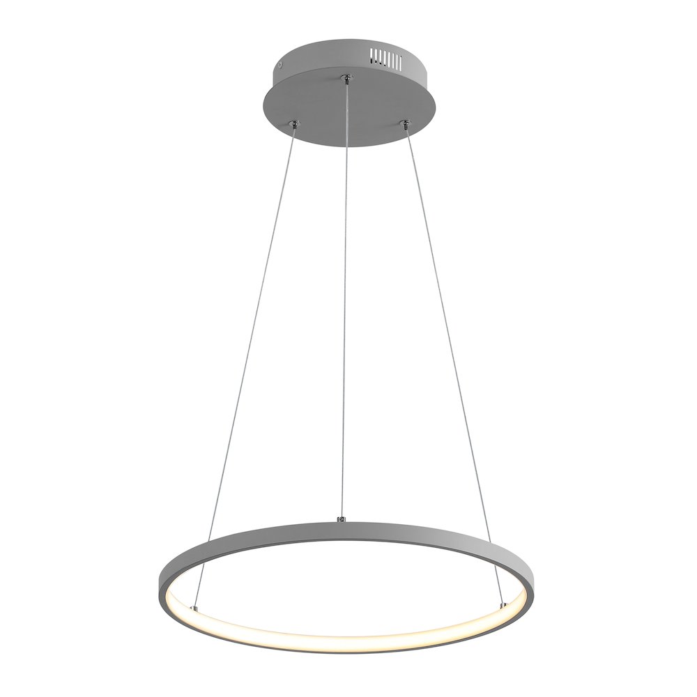 Brice 15.75" Modern Metal Round Dimmable Integrated LED Pendant, Gray. Picture 1