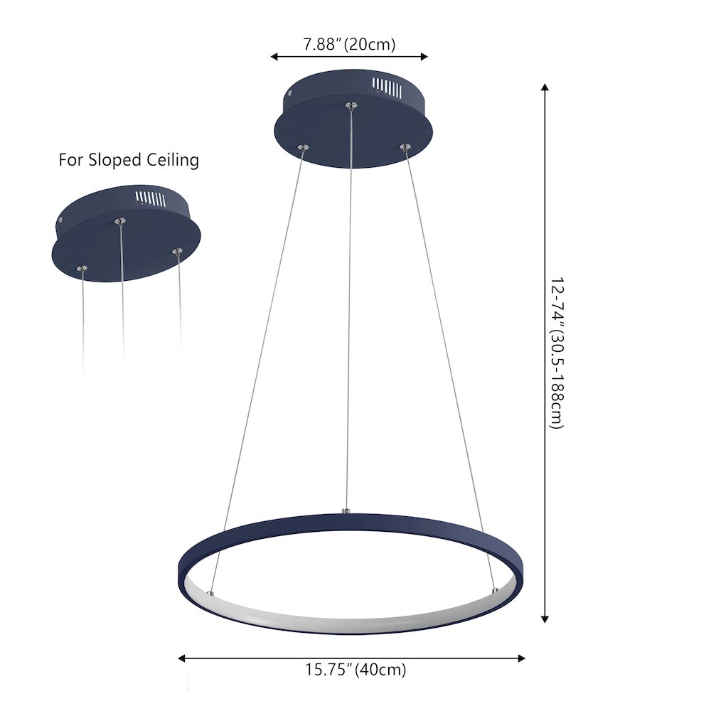 Brice 15.75" Modern Metal Round Dimmable Integrated LED Pendant, Navy. Picture 6