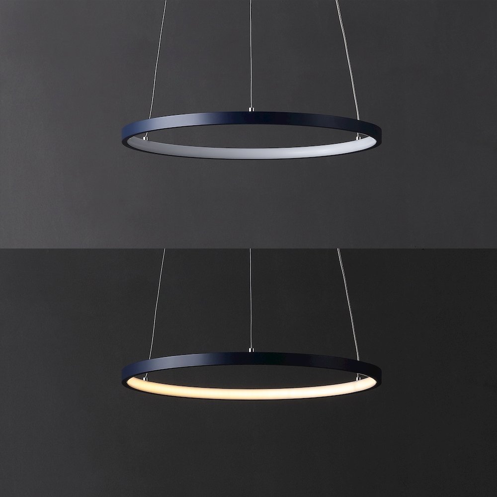 Brice 15.75" Modern Metal Round Dimmable Integrated LED Pendant, Navy. Picture 5