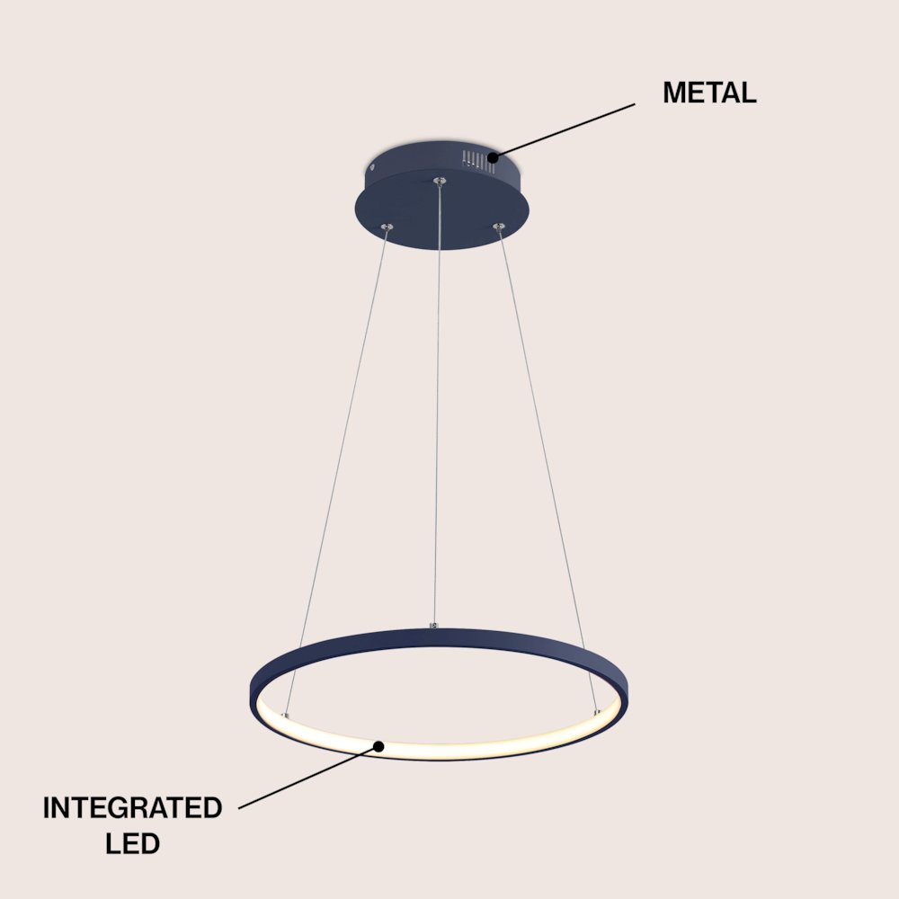 Brice 15.75" Modern Metal Round Dimmable Integrated LED Pendant, Navy. Picture 3